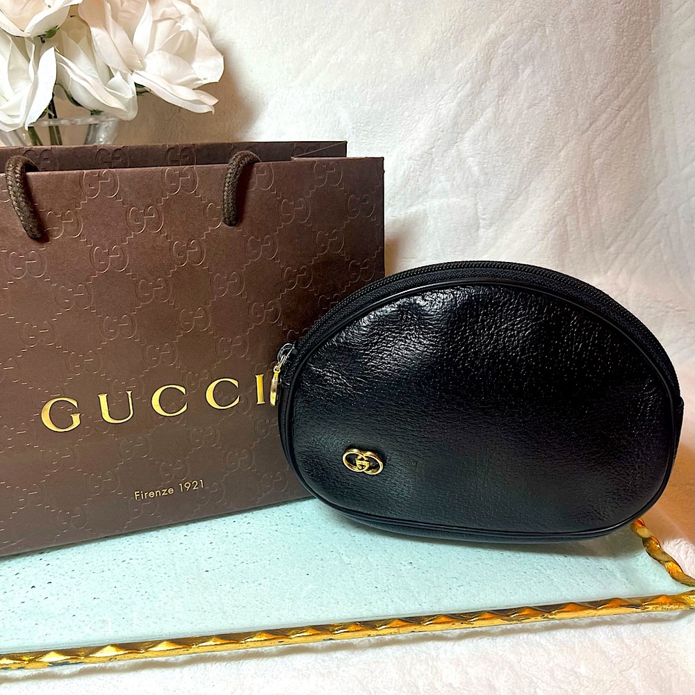 Gucci Leather GG Cosmetic Pouch Accessory Case